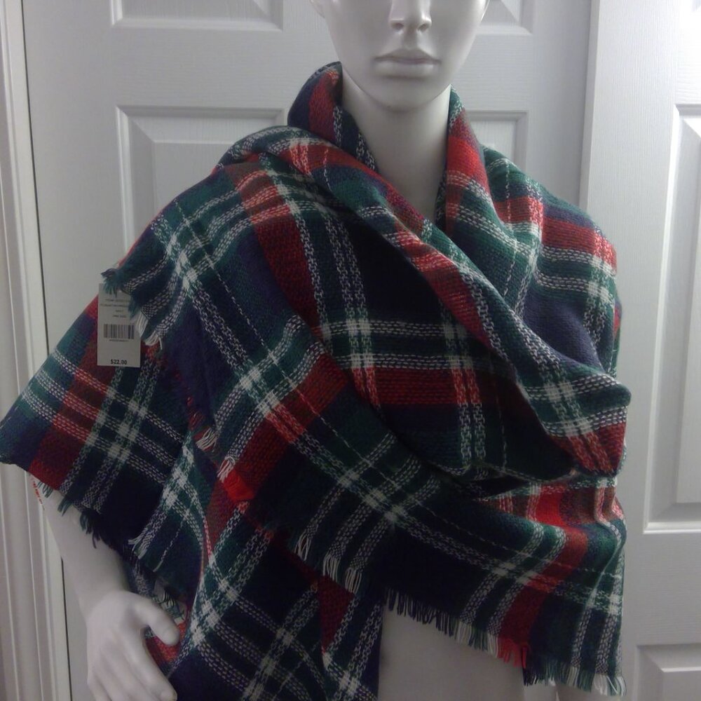 NEW the Paper Store PLAID Blanket SCARF Navy Red Green Large